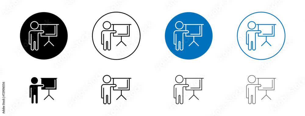 Training Line Icon Set. Teacher Lecture Education Symbol in black and blue color.