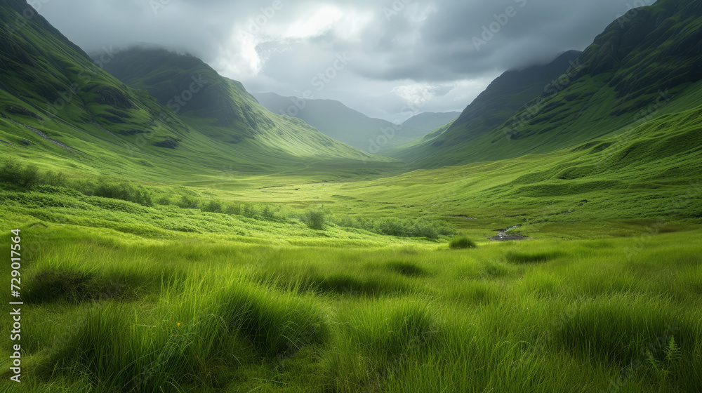 Dramatic shot of Scottish valley in the Highlands.