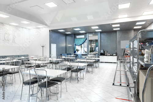 Interior of light colored canteen at the business center