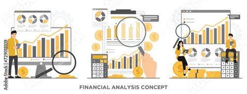Flat vector financial analyst business performance analysis concept illustrator