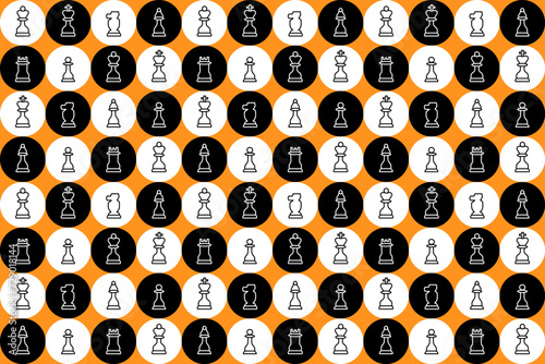 Chess Board and Chess Pieces Seamless Pattern. Board Game Sport Championship Background with Chessmen on Chessboard.