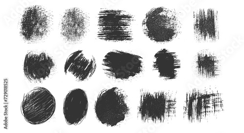 Chalk Texture Stain Set: Hand-Drawn Doodle Effect for Crayon Brush Design, Scratch Frame Shape, Pencil Effect. Ink Brushstroke and Paintbrush Template with Black Ink Brush Stroke