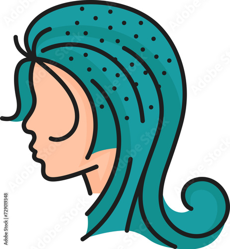 Hair care, dandruff treatment linear color icon. Haircare cosmetology, bathroom cosmetics thin line pictogram, hair health treatment product or woman beauty outline vector symbol or icon