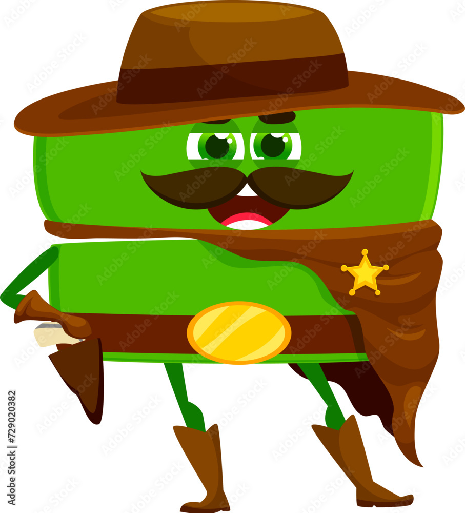 Cartoon cowboy, sheriff, equation math symbol character. Isolated