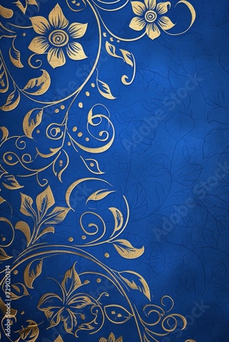A Simple Beautiful Wedding Invitation Design, Muslim Art Style, Featuring a Harmonious Palette of Gold and Blue in a Striking Graphic Composition.