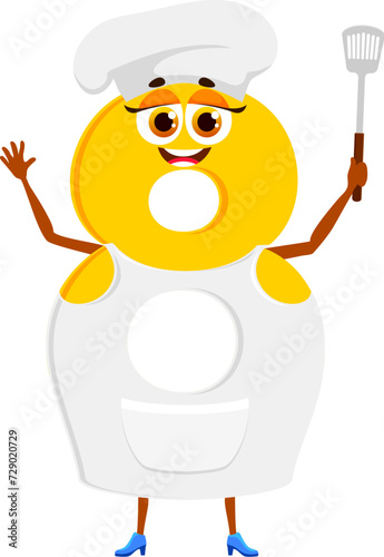 Cartoon funny math number eight chef character with a taste for education. Isolated vector yellow digit personage, donning a toque hat and apron, wields a spatula, adds flavor to mathematics recipes