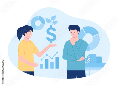 Men invest and earn profits concept flat illustration