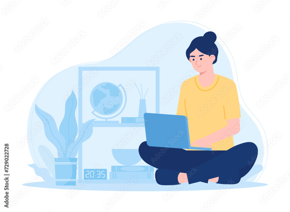 Someone is studying on a laptop concept flat illustration Someone is studying on a laptop concept flat illustration