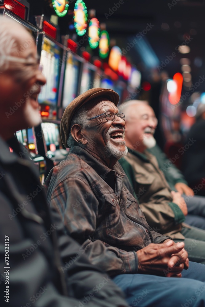 Fototapeta premium group of people sitting in front of slot machines at a casino