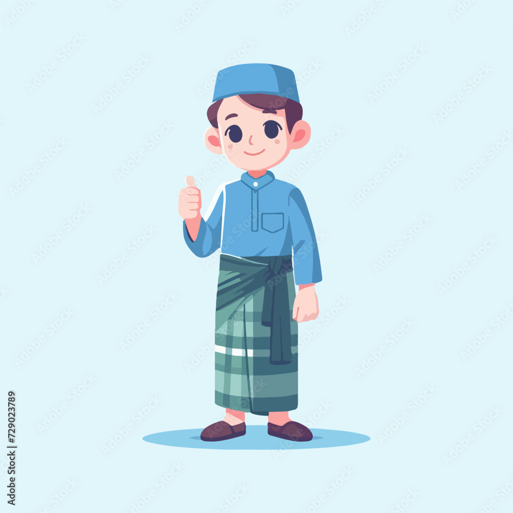 muslim teenage boy wearing sarong and skullcap giving thumbs up cartoon vector illustration muslim teenage boy wearing sarong and skullcap giving thumbs up cartoon vector illustration