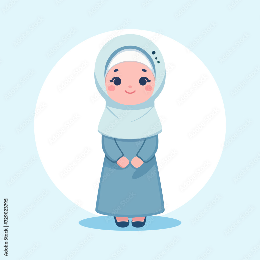 beautiful muslim teen girls wearing hijab cartoon vector illustration