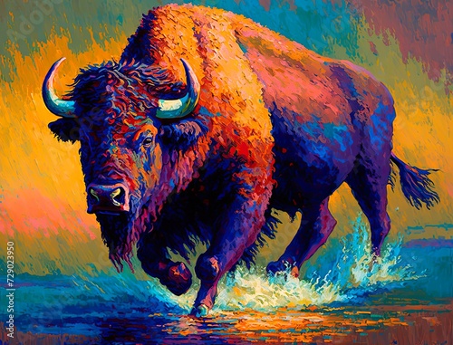 Oil Painting American Bison Buffalo