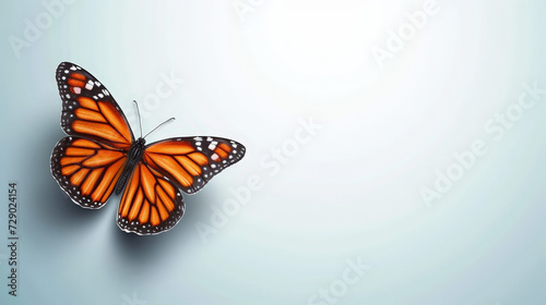 Monarch butterfly with bright orange wings on a light background. © Jan
