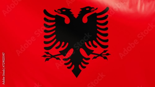 Albania flag. Albanian flag waving in the wind. Full screen, flat, smooth material texture. National Flag. Loopable. Looping. CGI graphic animation HD photo
