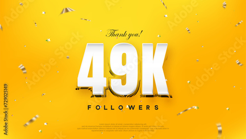 Thank you 49k followers, on a bright yellow background.