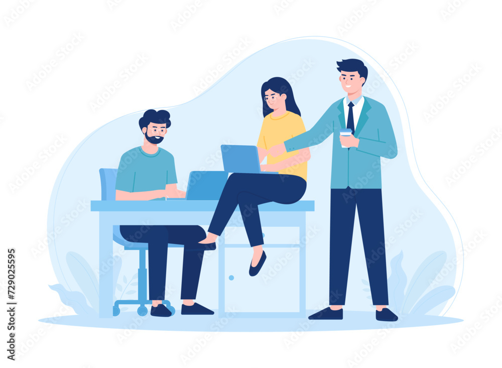 Business people working in the office are exchanging ideas concept flat illustration
