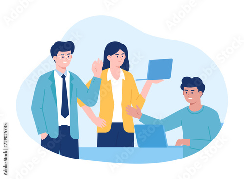 Business people working in the office are exchanging ideas concept flat illustration