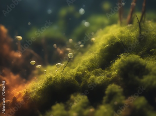 Exotic underwater plant in shallow depth of field macro image on seabed in tropical waters.