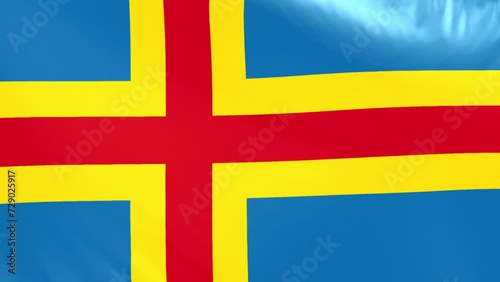Åland Islands flag. Aland Islands flag waving in the wind. Full screen, flat, smooth material texture. National Flag. Loopable. Looping. CGI graphic animation HD photo