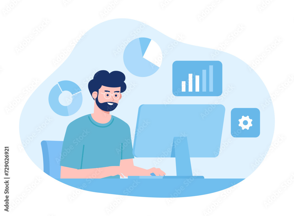 Implementation of business projects and business development concept flat illustration