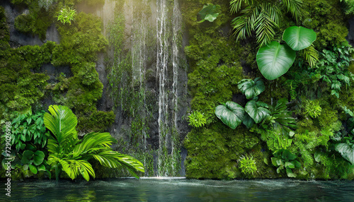 green wall with waterfall
