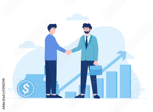 Two business partners shaking hands doing work contract concept flat illustration