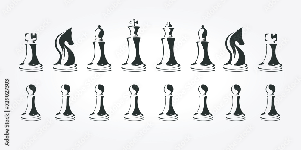 set bundle chess pieces logo icon vector design. vintage illustration of chess board template. chess club logo design set bundle chess pieces logo icon vector design. vintage illustration of chess board template. chess club logo design
