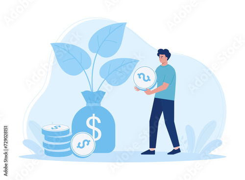 Men invest and earn profits concept flat illustration