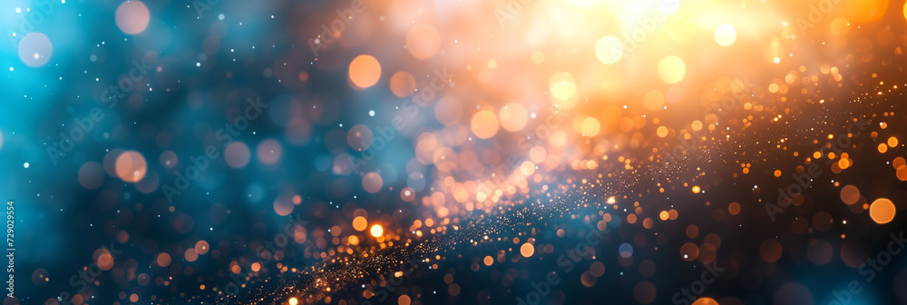 Abstract bokeh lights background with a smooth gradient from cool to warm tones, suitable for festive or holiday concepts - obrazy, fototapety, plakaty 