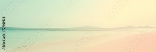 Serene tropical beach at sunset with pastel colors, calm ocean, and soft sandy shore, conveying a sense of peace and relaxation