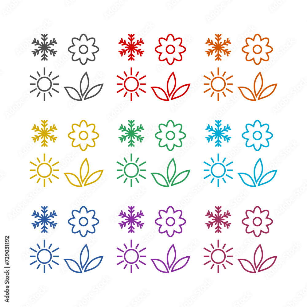 Four seasons  icon isolated on white background. Set icons colorful