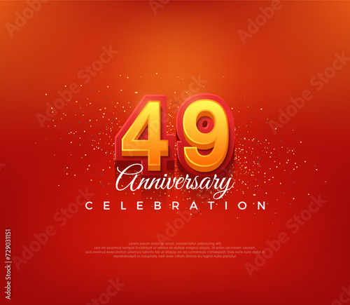 Modern 49th number design, for anniversary celebration in bold red color. Premium vector background for greeting and celebration. © mororene