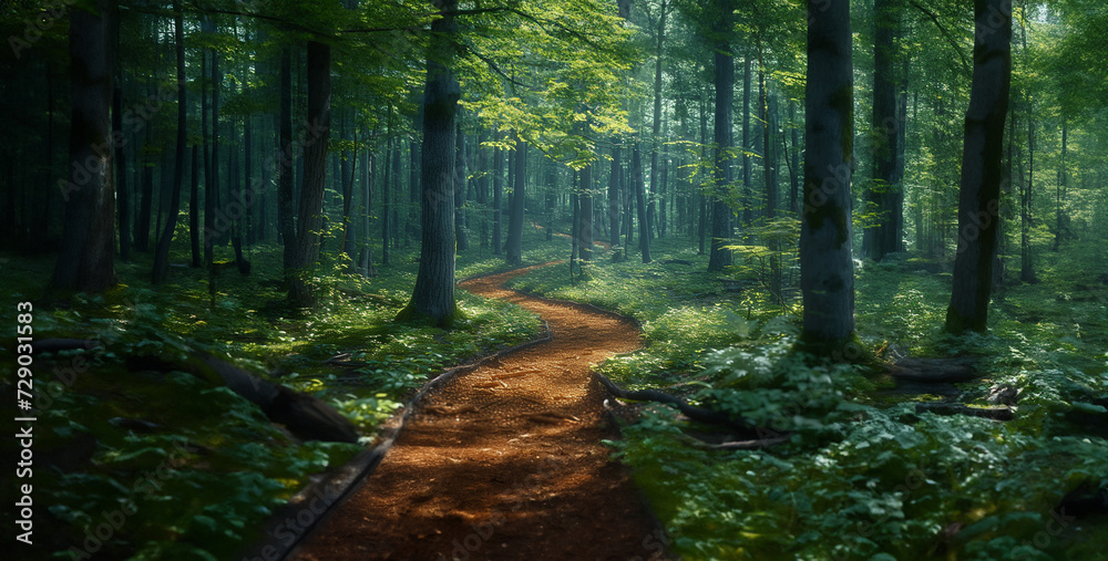 Obraz premium morning in the woods, forest in the morning, a high resolution photograph of a winding