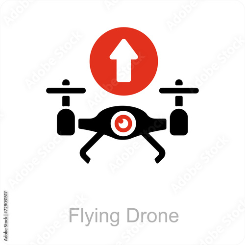 flying drone and drone icon concept