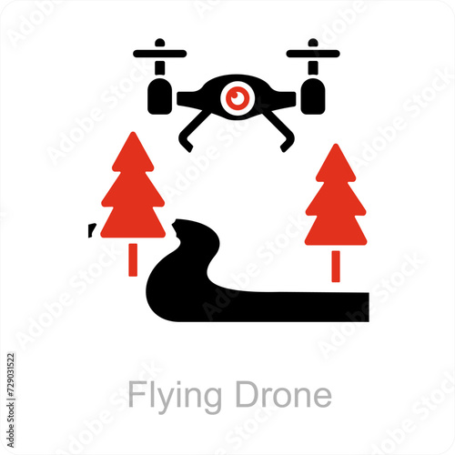 flying drone and drone icon concept