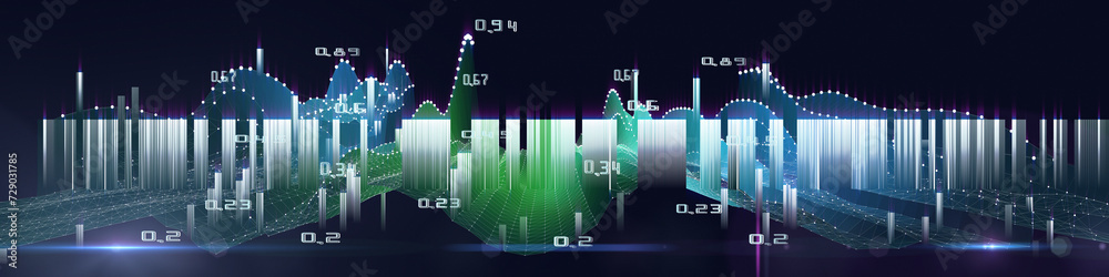 Abstract background color graph in white lines from dots and grid blurred data lines. Interlacement  technology data concept in virtual space. Big Data. Banner for business, science and technology 