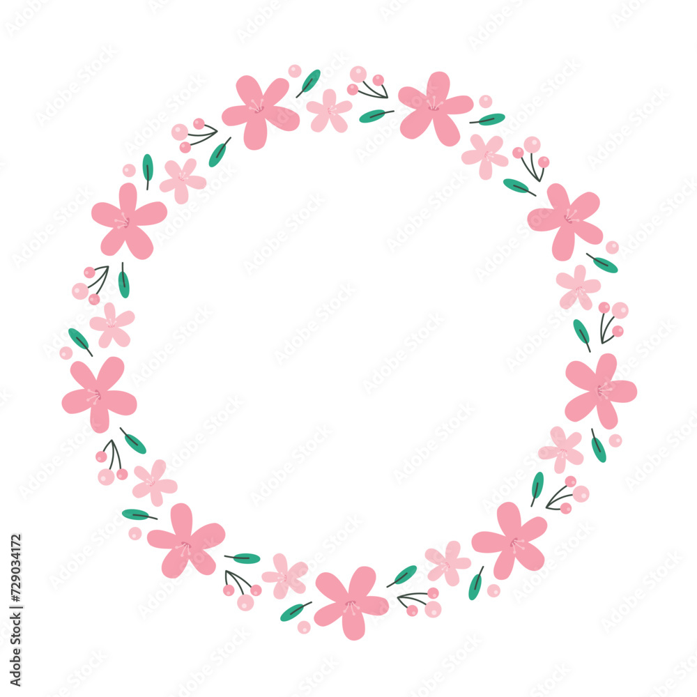 Hand drawing style spring flower wreath illustration