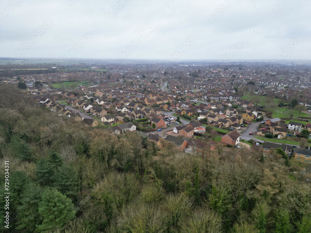 Aerial View of Corby Town of Northamptonshire, England United Kingdom on Cold and Cloudy Day of January 11th, 2024