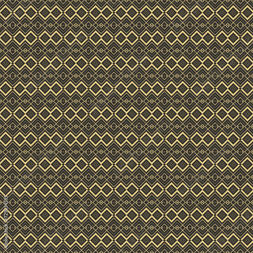 Elegant seamless black-gold pattern. Fabric print. Seamless background, mosaic ornament, ethnic style. Design for prints on fabrics, textile, surface, paper, wallpaper, interior, patchwork, wrapping. 