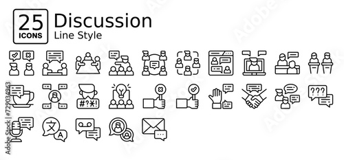 Discussion icons in outline style. Collection of Teamwork, Communication, Group, Icon set in Line Style. Simple vector editable stroke, easy to use  © Dimas Anom