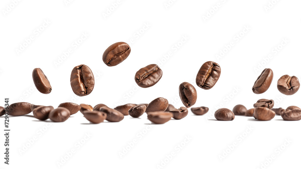 Coffee beans floating isolated on transparent background