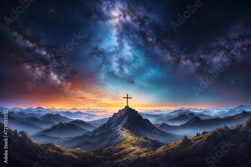 Crosses on the top of the mountain as we move from dawn to sunrise 5