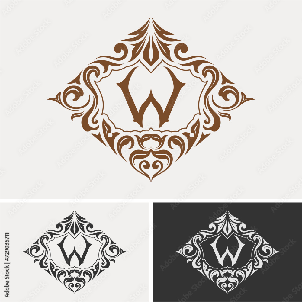 luxury monogram logo. initial letter for brand name in ornamental line style. brochure packaging design, flyers, wedding invitations, organic cosmetics