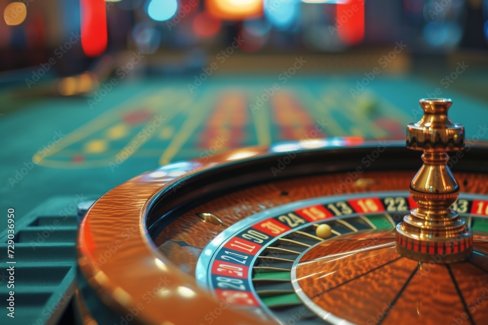 A detailed view of a spinning roulette wheel at a casino A detailed view of a spinning roulette wheel at a casino