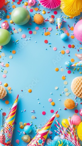 Background with party decorations. April fool's day celebration.
