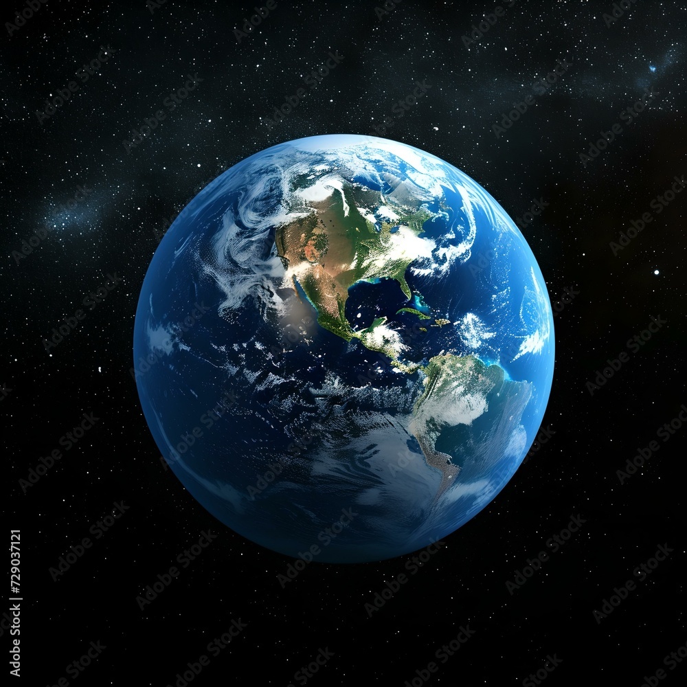 Naklejka premium Stunning depiction of planet earth from space with realistic details. ideal for educational and scientific use. high-resolution, beautiful contrast. AI