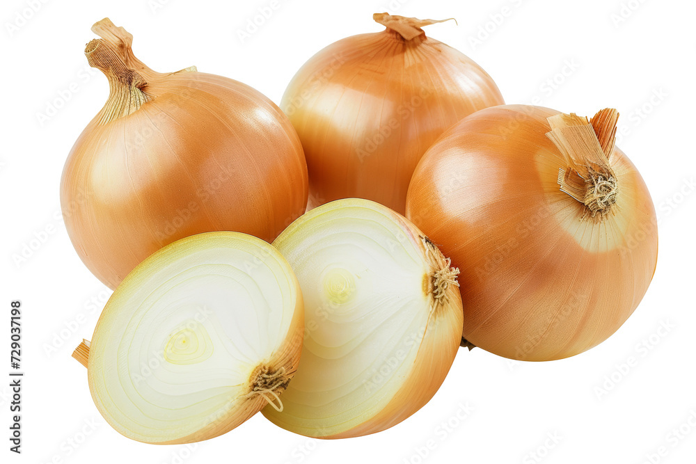 Fototapeta premium Close up shot of few white onions without shadows isolated on transparent background