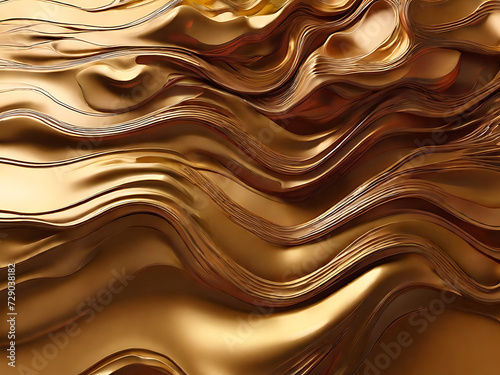 3D Glow Fluid gold color background, luxus gold background dynamic flow wave 3d