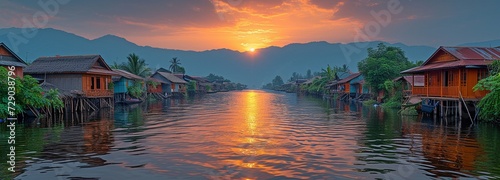 Floating Market at Inle Lake in the morning photo