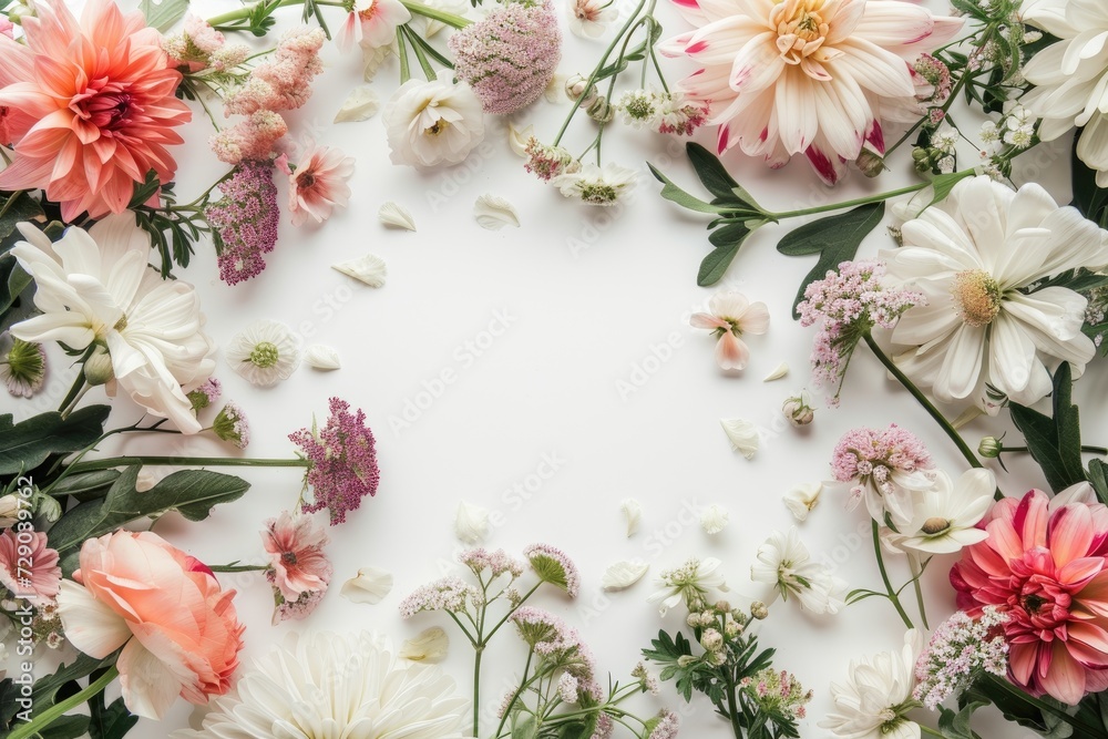 Floral composition on a white background, space for text, concept of Valentine Day, Mother Day, Women Day, wedding day Floral composition on a white background, space for text, concept of Valentine Day, Mother Day, Women Day, wedding day